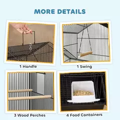 PawHut Metal Bird Cage with Plastic Swing, Perch, Food Container, Tray, Handle, for Finches, Canaries, Budgies, 43 x 32.5 x 163 - 4