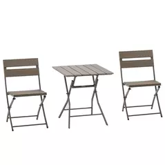Outsunny 3 Piece Foldable Garden Bistro Set Patio Furniture Set with Table and 2 Chairs for Conservatory Balcony Terrace, Grey - 1