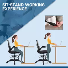 Vinsetto Adjustable Mesh Standing Desk Chair with Flip-up Armrests Lumbar Support Armrests Adjustable Footrest Ring, Dark Grey - 5