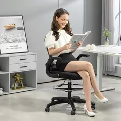 Vinsetto Adjustable Mesh Standing Desk Chair with Flip-up Armrests Lumbar Support Armrests Adjustable Footrest Ring, Dark Grey - 2