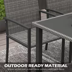 Outsunny Outdoor Dining Set 5 Pieces Patio Conservatory with Tempered Glass Tabletop,4 Dining Chairs - Grey - 6