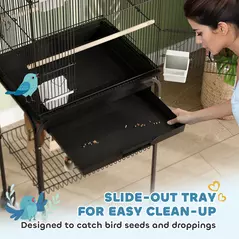 PawHut Metal Bird Cage with Plastic Swing, Perch, Food Container, Tray, Handle, for Finches, Canaries, Budgies, 43 x 32.5 x 163 - 5