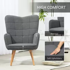 HOMCOM Teddy Fleece Wingback Accent Chair - Grey - 4