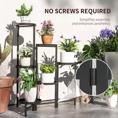 Outsunny 3 Tier Plant Stand Indoor Outdoor, Foldable Corner Plant Stands for Multiple Plants, Metal Round Flower Pot Holder for Patio Garden Balcony Living Room, Black - 6