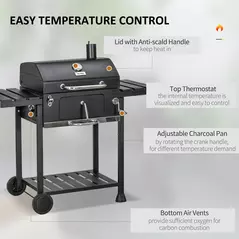 Outsunny Adjustable Charcoal Pan BBQ, with Thermometer and Warming Rack - 5
