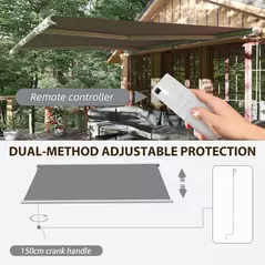 Outsunny 4x3m Full Cassette Electric/Manual Retractable Awning with Remote Controller, Sun Canopies for Patio Door Window with Remote Controller, Grey - 4