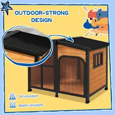 PawHut Wooden Dog Kennel with Removable Floor, Asphalt and Openable Roof, Large Window, for Large Dogs, Yellow - 7