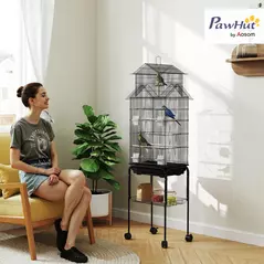 PawHut Metal Bird Cage with Plastic Swing, Perch, Food Container, Tray, Handle, for Finches, Canaries, Budgies, 43 x 32.5 x 163 - 2