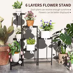 Outsunny 3 Tier Plant Stand Indoor Outdoor, Foldable Corner Plant Stands for Multiple Plants, Metal Round Flower Pot Holder for Patio Garden Balcony Living Room, Black - 4