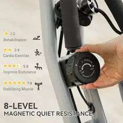 SPORTNOW Five-in-one Foldable Exercise Bike, Stationary Bike with Arm Workout Bands, LDC Monitor, Phone Holder, White - 5