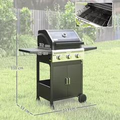 Outsunny 7.5kW Three-Burner Gas BBQ Grill, with See-Through Lid - Black - 3