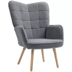 HOMCOM Teddy Fleece Wingback Accent Chair - Grey - 1