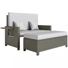 Outsunny Rattan Day Bed, with Footstool - Light Grey - 1