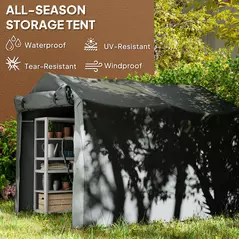 Outsunny 2.2 x 1.6 m Garden Storage Tent, Waterproof Anti-UV Bike Tent with Roll-up Zipper Door, Galvanised Outdoor Storage Shelter Carport for Bike, Motorbike, Garden Tools, Dark Grey - 4