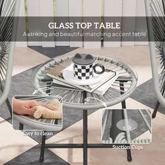 Outsunny 3 Pieces Rattan Bistro Set, Wicker Small Garden Table and Chairs Set with Cushions and Glass Top Coffee Table, Bistro Garden Furniture Set for Outdoor, Patio, Balcony, Light Grey - 7