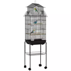 PawHut Metal Bird Cage with Plastic Swing, Perch, Food Container, Tray, Handle, for Finches, Canaries, Budgies, 43 x 32.5 x 163 - 1