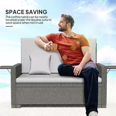 Outsunny Rattan Day Bed, with Footstool - Light Grey - 7