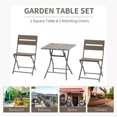 Outsunny 3 Piece Foldable Garden Bistro Set Patio Furniture Set with Table and 2 Chairs for Conservatory Balcony Terrace, Grey - 4