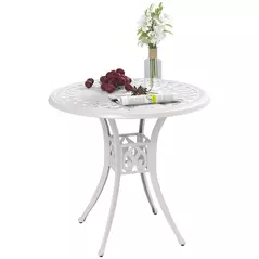Outsunny 78 cm Round Garden Dining Table with Parasol Hole Antique Cast Aluminium Outdoor Table Only, White - 1