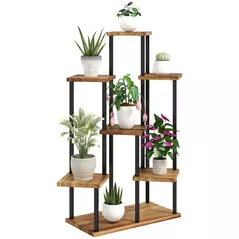 Outsunny Seven Wooden Shelf Plant Stand - 1