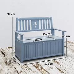 Outsunny Two-Seater Wooden Storage Bench - Grey - 3