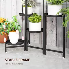 Outsunny 3 Tier Plant Stand Indoor Outdoor, Foldable Corner Plant Stands for Multiple Plants, Metal Round Flower Pot Holder for Patio Garden Balcony Living Room, Black - 7