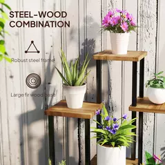 Outsunny Seven Wooden Shelf Plant Stand - 5