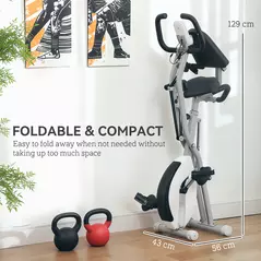 SPORTNOW Five-in-one Foldable Exercise Bike, Stationary Bike with Arm Workout Bands, LDC Monitor, Phone Holder, White - 7