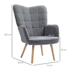 HOMCOM Teddy Fleece Wingback Accent Chair - Grey - 3