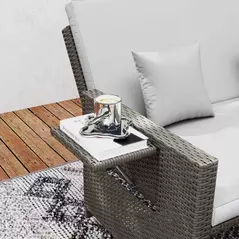 Outsunny Rattan Day Bed, with Footstool - Light Grey - 9