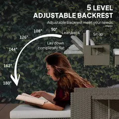 Outsunny Rattan Day Bed, with Footstool - Light Grey - 4