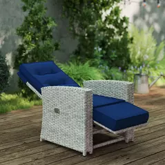 Outsunny 4 Piece Rattan Garden Furniture Set Outdoor Sofa Sectional Set with Glass Top Table for Poolside, Navy Blue - 8
