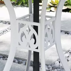 Outsunny 78 cm Round Garden Dining Table with Parasol Hole Antique Cast Aluminium Outdoor Table Only, White - 9