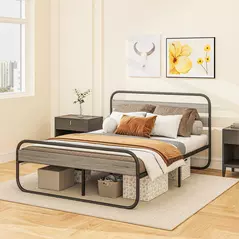HOMCOM 4ft6 Double Bed Frame, Industrial Style Metal Platform Bed Frame with Under Bed Storage, No Box Spring Needed, Easy Assembly, Grey - 9