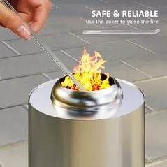 Outsunny Smokeless Fire Pit, 16 x 16 cm Stainless Steel Portable Wood Burning Firepit with Poker, Wood or Pellet Fuelled Tabletop Fire Pit for Garden Camping Bonfire Party, Silver Tone - 5