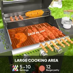 Outsunny 7.5kW Three-Burner Gas BBQ Grill, with See-Through Lid - Black - 4