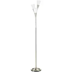 HOMCOM 3-Light Upright Floor Lamps for Living Room, Modern Standing Lamp for Bedroom with Steel Base, Bulb not Included, Silver - 1