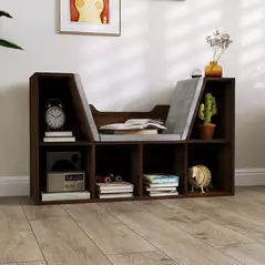 HOMCOM Bookcase Storage Shelf with Cushioned Reading Seat, Cube Bookshelf Organizer for Bedroom Living Room, Chestnut - 8