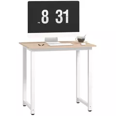 HOMCOM Computer Desk, Writing Table, 80 x 60 x 76cm Workstation for Home Office, Study with Metal Frame, Simple Assembly, White - 1