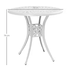 Outsunny 78 cm Round Garden Dining Table with Parasol Hole Antique Cast Aluminium Outdoor Table Only, White - 3