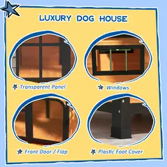 PawHut Wooden Dog Kennel with Removable Floor, Asphalt and Openable Roof, Large Window, for Large Dogs, Yellow - 8