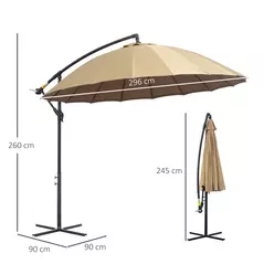Outsunny 3(m) Cantilever Umbrella 18 Ribs & Vents Adjustable Angle for Patio Khaki - 3