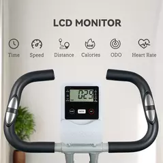 SPORTNOW Five-in-one Foldable Exercise Bike, Stationary Bike with Arm Workout Bands, LDC Monitor, Phone Holder, White - 9