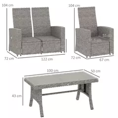 Outsunny 4 Piece Rattan Garden Furniture Set Outdoor Sofa Sectional Set with Glass Top Table for Poolside, Navy Blue - 3