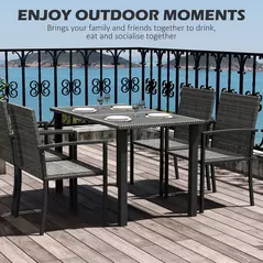 Outsunny Outdoor Dining Set 5 Pieces Patio Conservatory with Tempered Glass Tabletop,4 Dining Chairs - Grey - 4