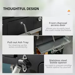 Outsunny Adjustable Charcoal Pan BBQ, with Thermometer and Warming Rack - 6