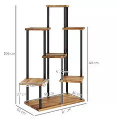 Outsunny Seven Wooden Shelf Plant Stand - 3