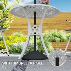 Outsunny 78 cm Round Garden Dining Table with Parasol Hole Antique Cast Aluminium Outdoor Table Only, White - 5