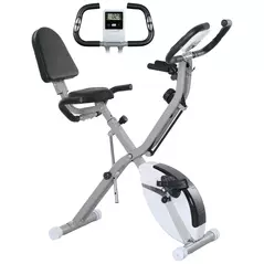 SPORTNOW Five-in-one Foldable Exercise Bike, Stationary Bike with Arm Workout Bands, LDC Monitor, Phone Holder, White - 1