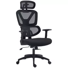 Vinsetto Mesh Office Chair, Height Adjustable Desk Chair with Lumbar Support, Swivel Wheels and Adjustable Headrest, Black - 1